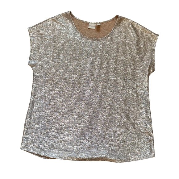 Chico's Tops - Chico's Silver Metallic Short-Sleeve Top Womens XL Casualchic Eveningwear